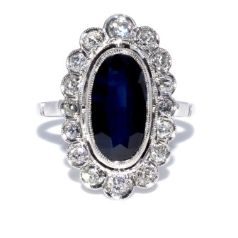 Antique jewelry - Art Deco Diamonds and Sapphire Cluster Ring