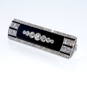 Antique jewelry - Art Deco Onyx and Diamond Brooch