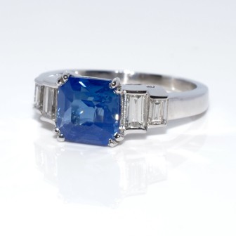 Engagement rings - Sapphire and Baguette Diamond Ring 