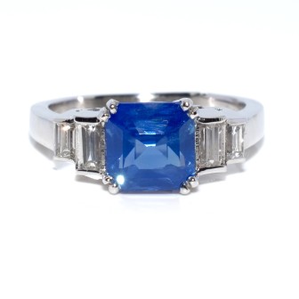 Engagement rings - Sapphire and Baguette Diamond Ring 
