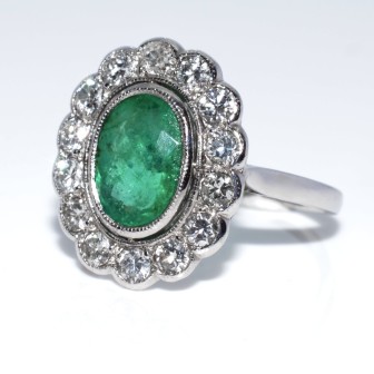 Antique jewelry - Art Deco Diamonds and Emerald Cluster Ring