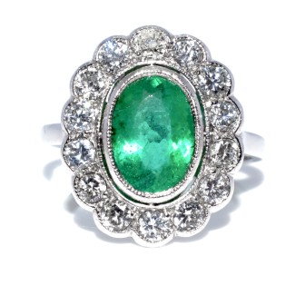 Antique jewelry - Art Deco Diamonds and Emerald Cluster Ring