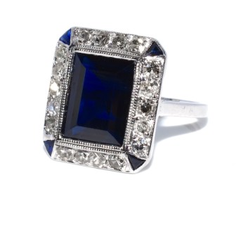 Antique jewelry - Art Deco Diamonds and Sapphire Cluster Ring