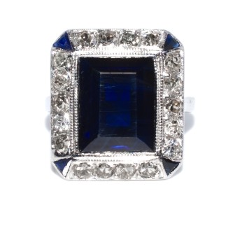 Antique jewelry - Art Deco Diamonds and Sapphire Cluster Ring