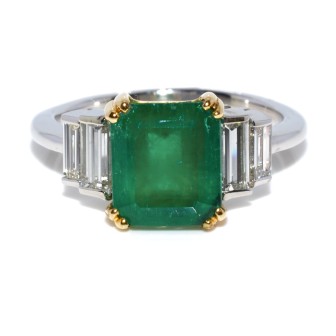 Engagement rings - Emerald and Baguette Cut Diamond Ring