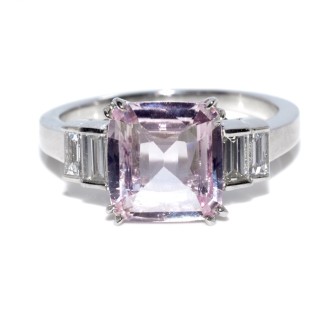 Engagement rings - Pink Sapphire and Baguette Diamond Ring 