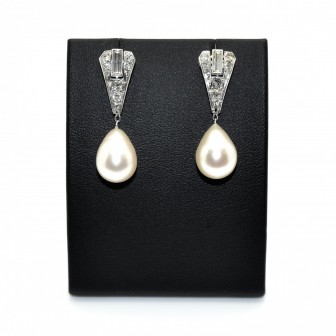 Antique jewelry - Art Deco Diamonds and Pearls Earrings