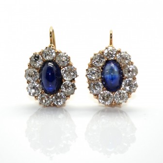 Antique jewelry - Dormeuses Diamonds and Sapphires Earrings