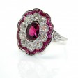 Antique jewelry - Art-Deco Ruby and Diamonds Cluster Ring