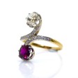 Antique jewelry -  Toi et Moi Diamond and Ruby Ring 