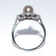 Antique jewelry - Flower Diamond and Natural Pearl Ring